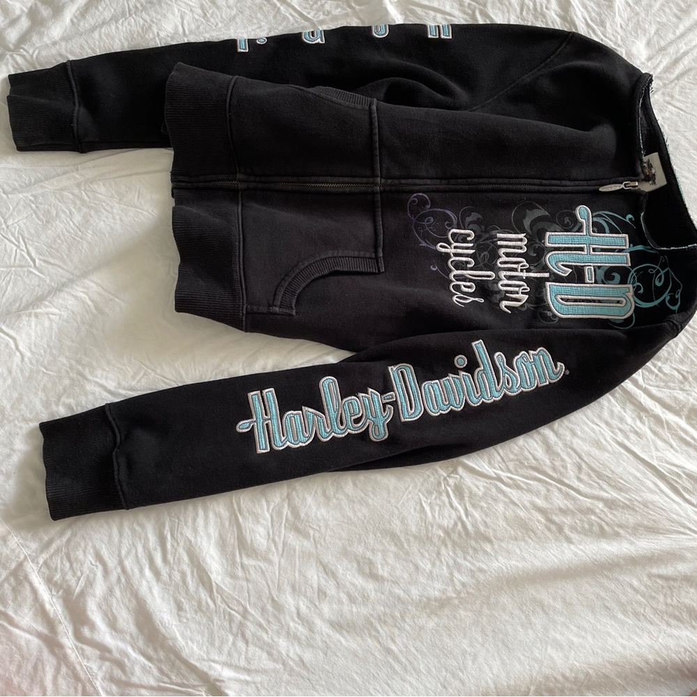 Harley Davidson Motorcycles Zip-Up embroidered hoodie-type jacket smaller size - Picture 7 of 15